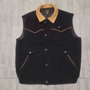 Men's Wyoming Traders Western 100% Wool Leather Brown Black Cowboy Vest Size XL
